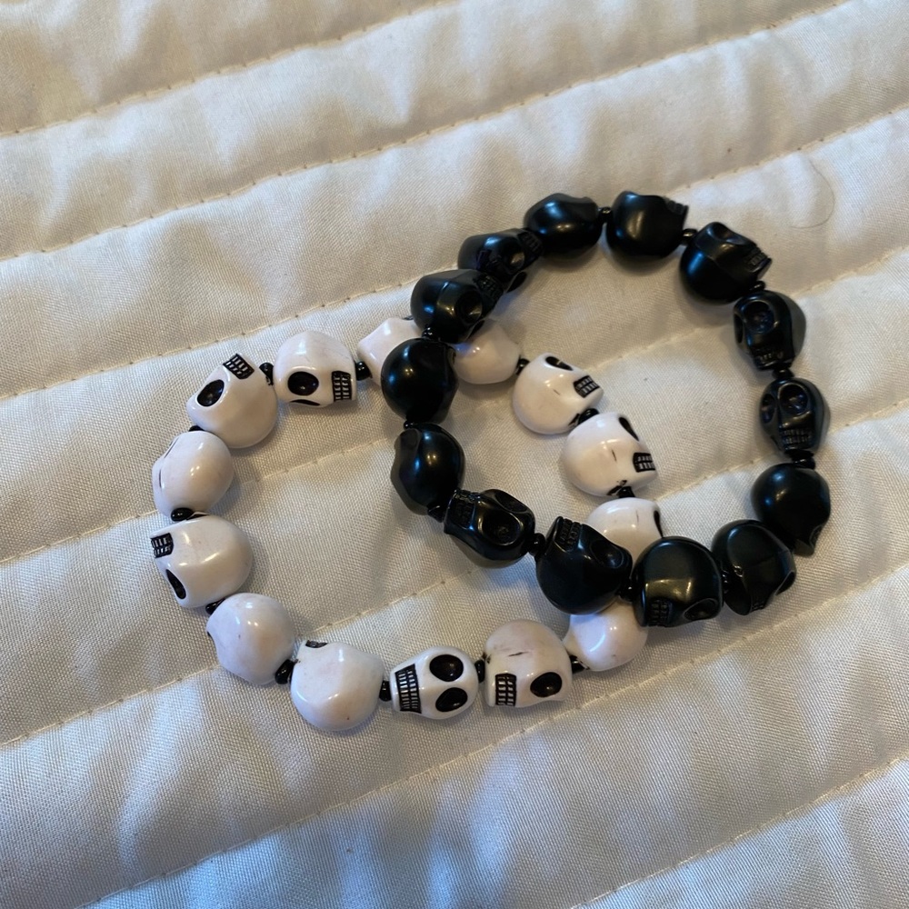 2 Wooden Skull Bracelets